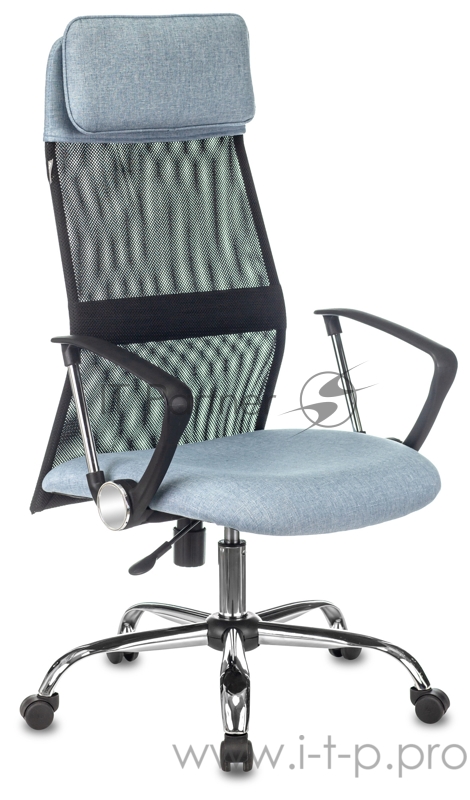 Кресло руководителя Бюрократ KB-6N черный TW-01 сиденье голубой 38-405 сетка/ткань с подголов. крестовина металл хром