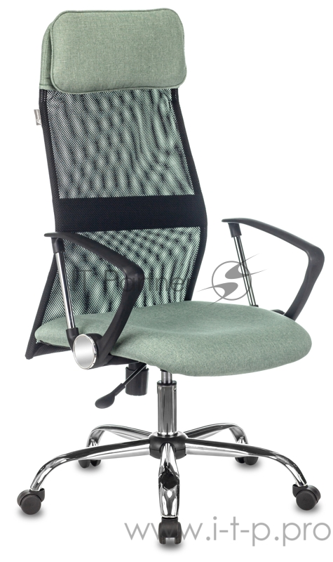 Кресло руководителя Бюрократ KB-6N черный TW-01 сиденье зеленый 38-407 сетка/ткань с подголов. крестовина металл хром