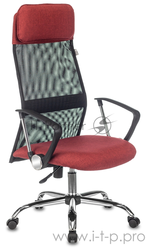 Кресло руководителя Бюрократ KB-6N черный TW-01 сиденье красный 38-410 сетка/ткань с подголов. крестовина металл хром