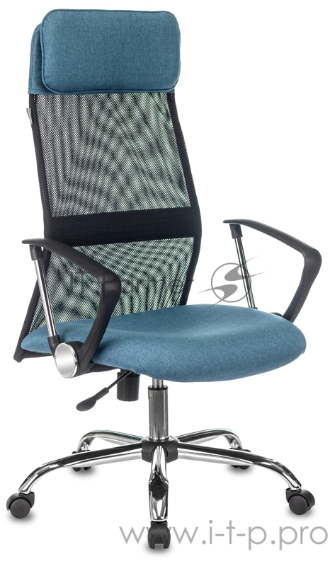 Кресло руководителя Бюрократ KB-6N черный TW-01 сиденье синий 38-415 сетка/ткань с подголов. крестовина металл хром