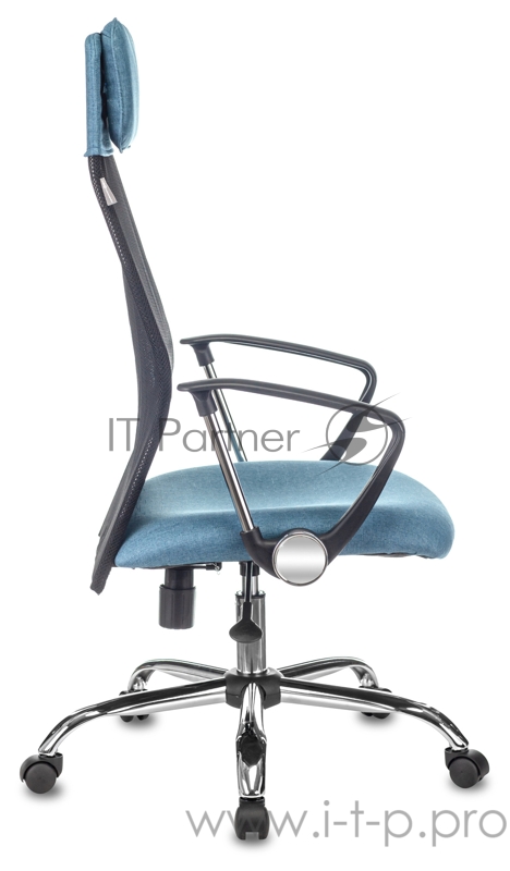 Кресло руководителя Бюрократ KB-6N черный TW-01 сиденье синий 38-415 сетка/ткань с подголов. крестовина металл хром