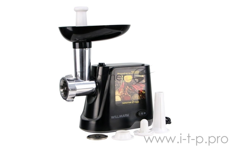 Электромясорубка WILLMARK WMG-2013В (2000Вт, реверс,насадка д/кеббе,сос. 2 реш., черная)