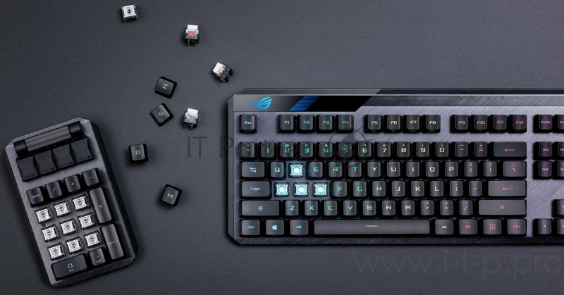 Игровая клавиатура ASUS ROG Claymore II (ROG Red RX Optical Mechanical switches, USB/2.4Ггц, 4000 мАч, RGB подсветка, отсоединяемый нампад, подставка под запястья, 90MP01W0-BKRA00)