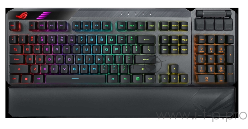 Игровая клавиатура ASUS ROG Claymore II (ROG Red RX Optical Mechanical switches, USB/2.4Ггц, 4000 мАч, RGB подсветка, отсоединяемый нампад, подставка под запястья, 90MP01W0-BKRA00)