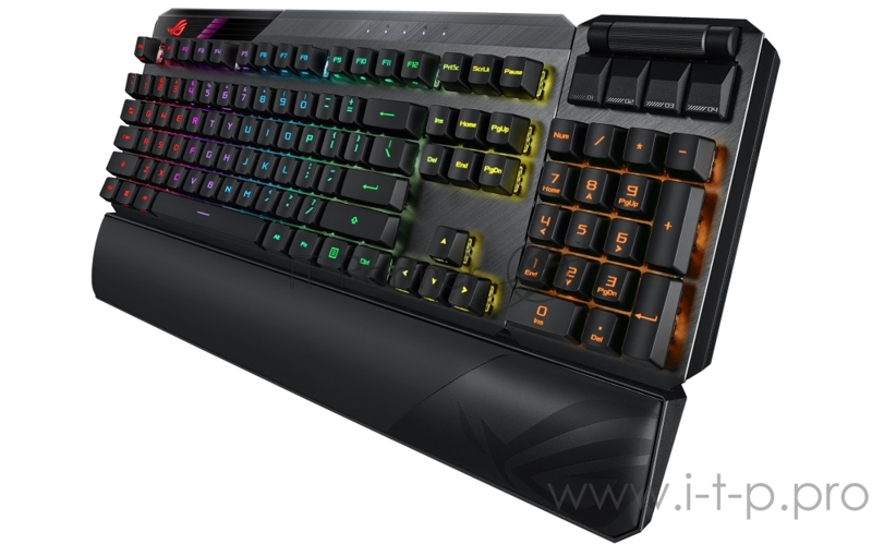 Игровая клавиатура ASUS ROG Claymore II (ROG Red RX Optical Mechanical switches, USB/2.4Ггц, 4000 мАч, RGB подсветка, отсоединяемый нампад, подставка под запястья, 90MP01W0-BKRA00)