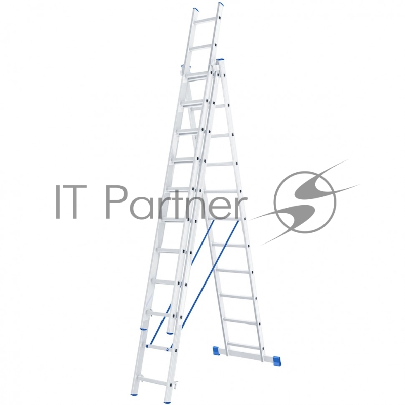 Лестница СИБРТЕХ 3 х 11 ступеней, алюминиевая, трехсекционная, 97821