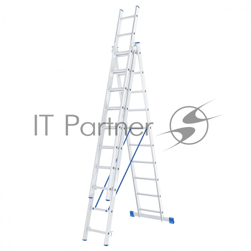 Лестница СИБРТЕХ , 3 х 10 ступеней, алюминиевая, трехсекционная, 97820