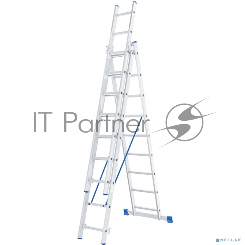 Лестница СИБРТЕХ , 3 х 9 ступеней, алюминиевая, трехсекционная, 97819