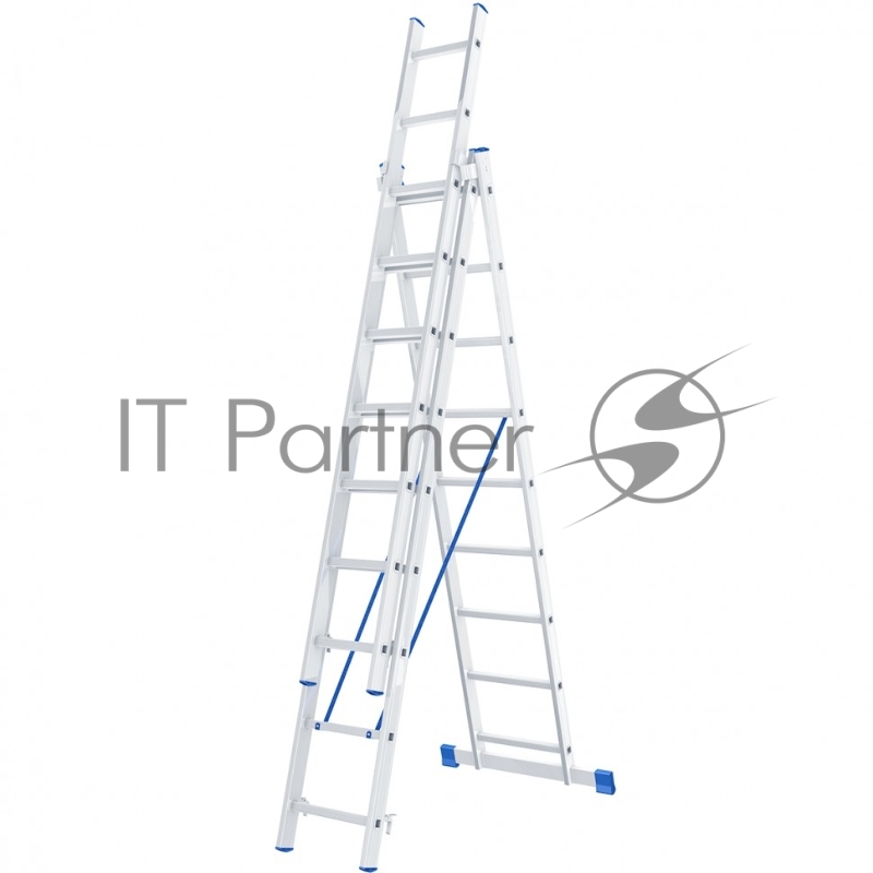 Лестница СИБРТЕХ , 3 х 9 ступеней, алюминиевая, трехсекционная, 97819