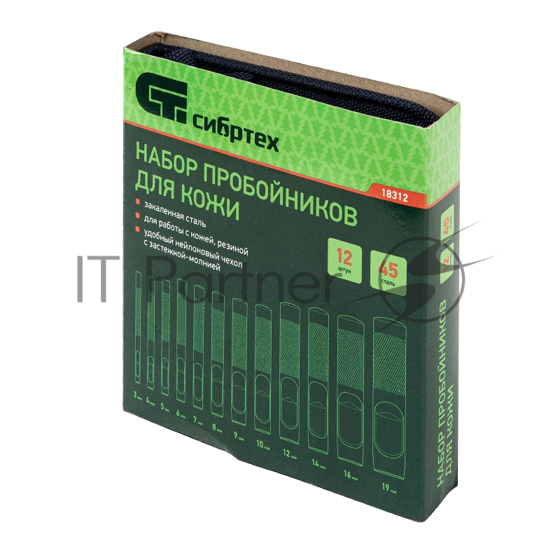 СИБРТЕХ Набор пробойников для кожи 3 4 5 6 7 8 9 10 12 14 16 19 мм, 12 шт 18312