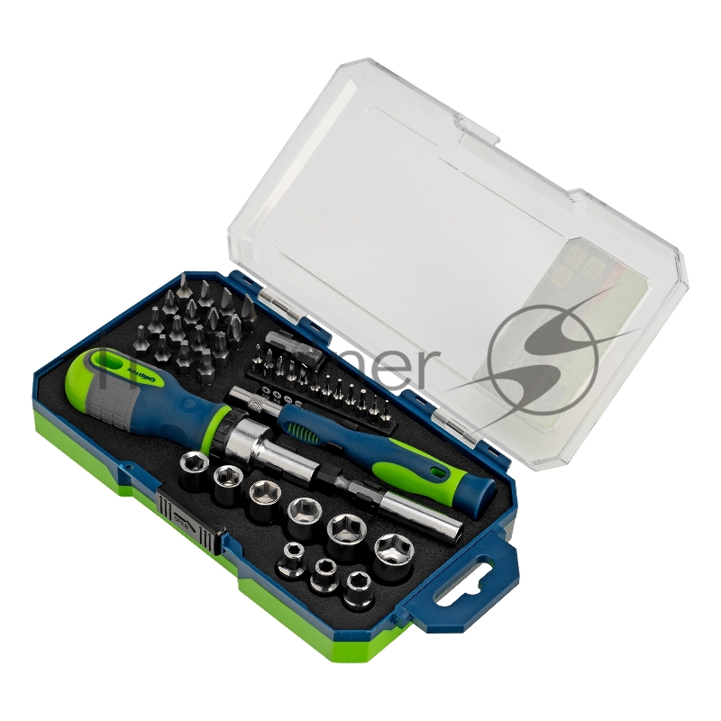 Отвертки СИБРТЕХ реверсивные с набором бит и торцевыми головками, 41 шт 13338