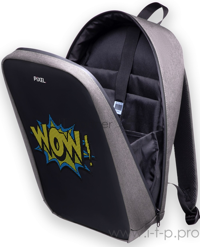 Рюкзак PIXEL MAX Silver светло-серый (LED-экран 25*25 px, 16,5 млн цветов, 20 л., полиэстер)