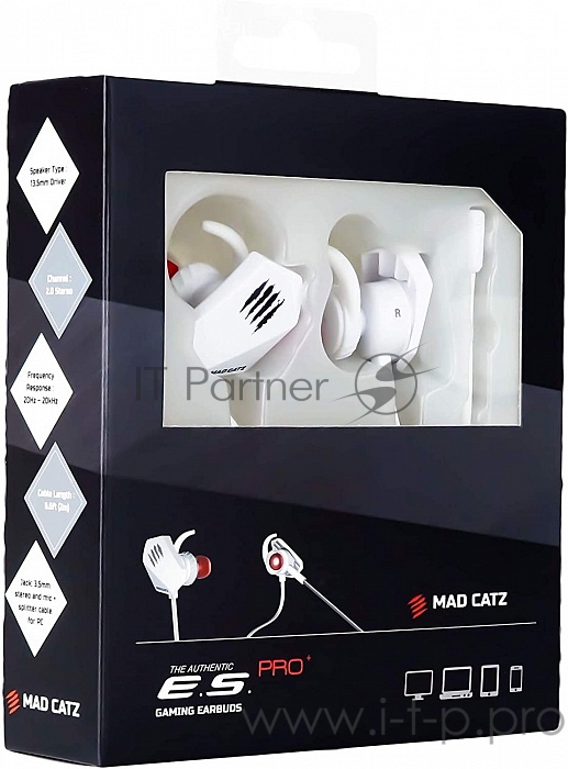 Mad Catz E.S. PRO+ Игровые мобильные наушники белые (3.5 мм jack, 13.5 мм неодимовые магниты, 32 Ом, 20 ~ 20000 Гц, микрофон)