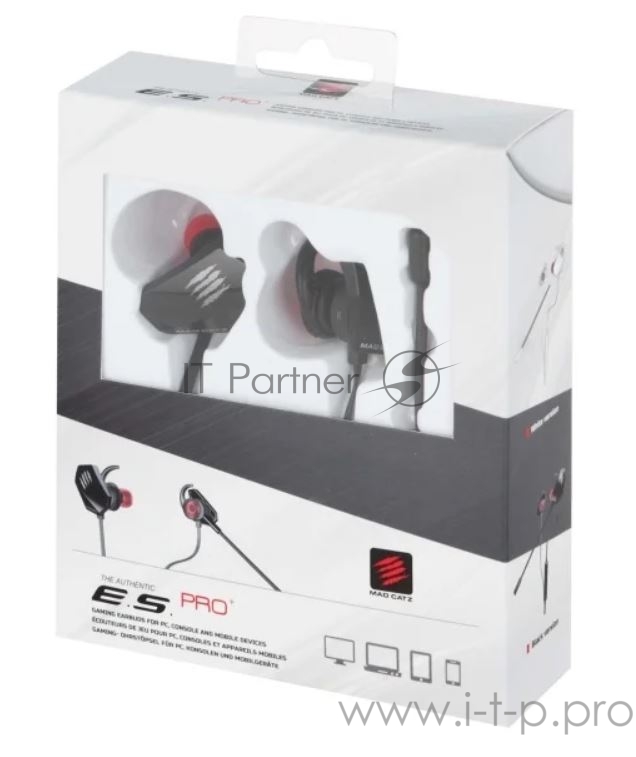 Mad Catz E.S. PRO+ Игровые мобильные наушники чёрные (3.5 мм jack, 13.5 мм неодимовые магниты, 32 Ом, 20 ~ 20000 Гц, микрофон)