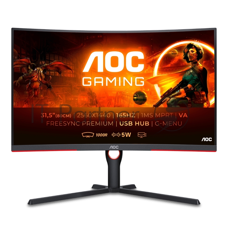 Монитор 31,5 AOC CQ32G3SU Curved 1000R 2560x1440 165Гц VA WLED 16:9 4ms 2*HDMI DP4*USB3.2 3000:1 80M:1 178/178 300cd 2*Speakers5W Tilt HAS Swivel Black/Red