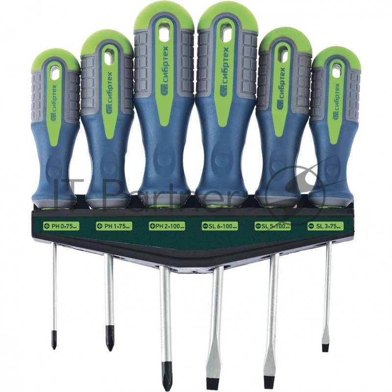 Набор отверток СИБРТЕХ , CrV, трехкомпонентные рукоятки, 6 предм//Сибртех 13374