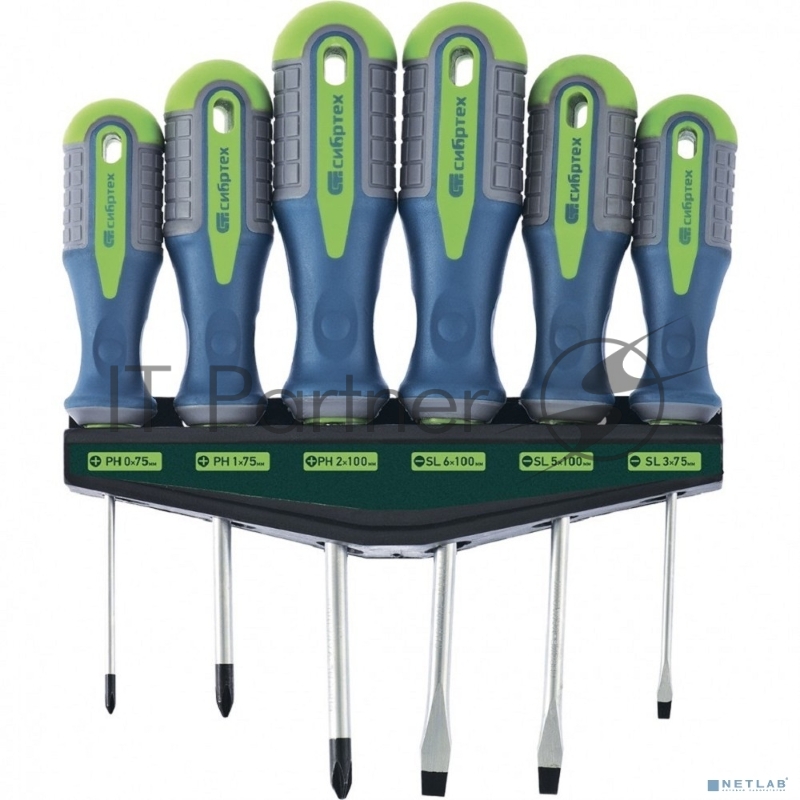 Набор отверток СИБРТЕХ , CrV, трехкомпонентные рукоятки, 6 предм//Сибртех 13374