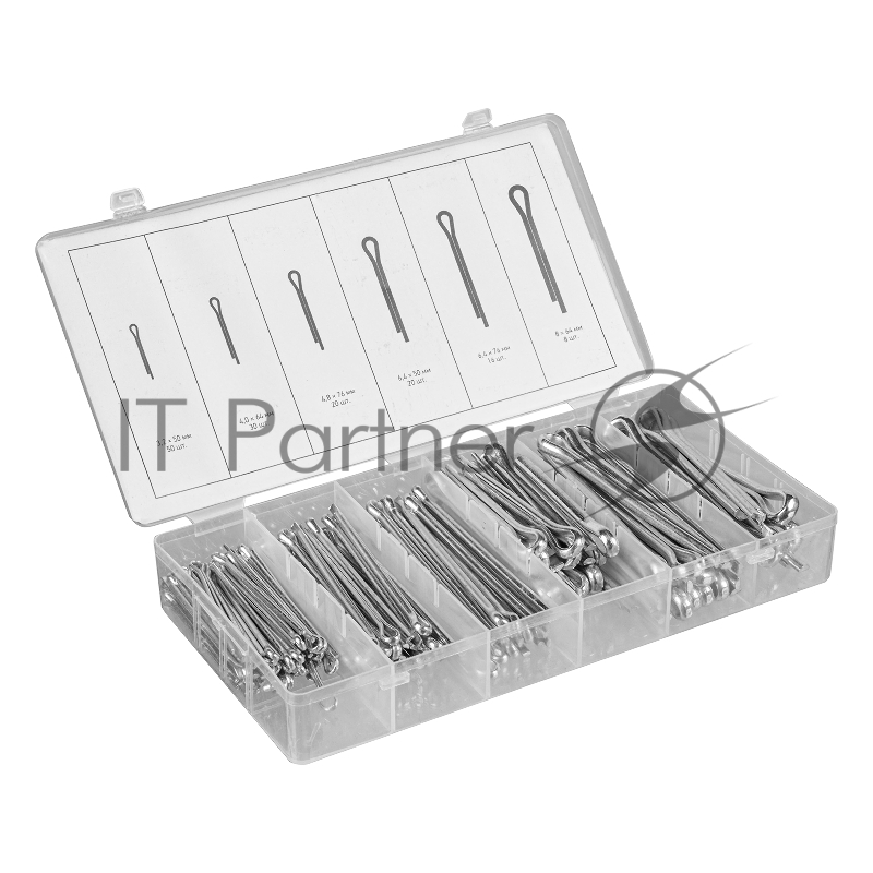 Набор шплинтов СИБРТЕХ , S головки х L: 3,2x50, 4x64, 4,8x76, 6,4x50, 6,4x76, 8x64 мм, 144 предм.// СИБРТЕХ 47603