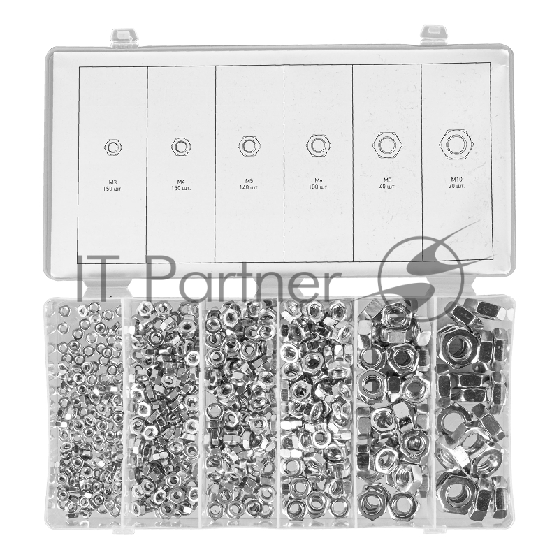 Набор гаек СИБРТЕХ М3, М4, М5, М6, М8, М10, 600 предм.// СИБРТЕХ 47615