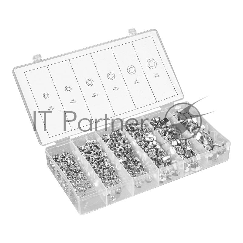 Набор гаек СИБРТЕХ М3, М4, М5, М6, М8, М10, 600 предм.// СИБРТЕХ 47615