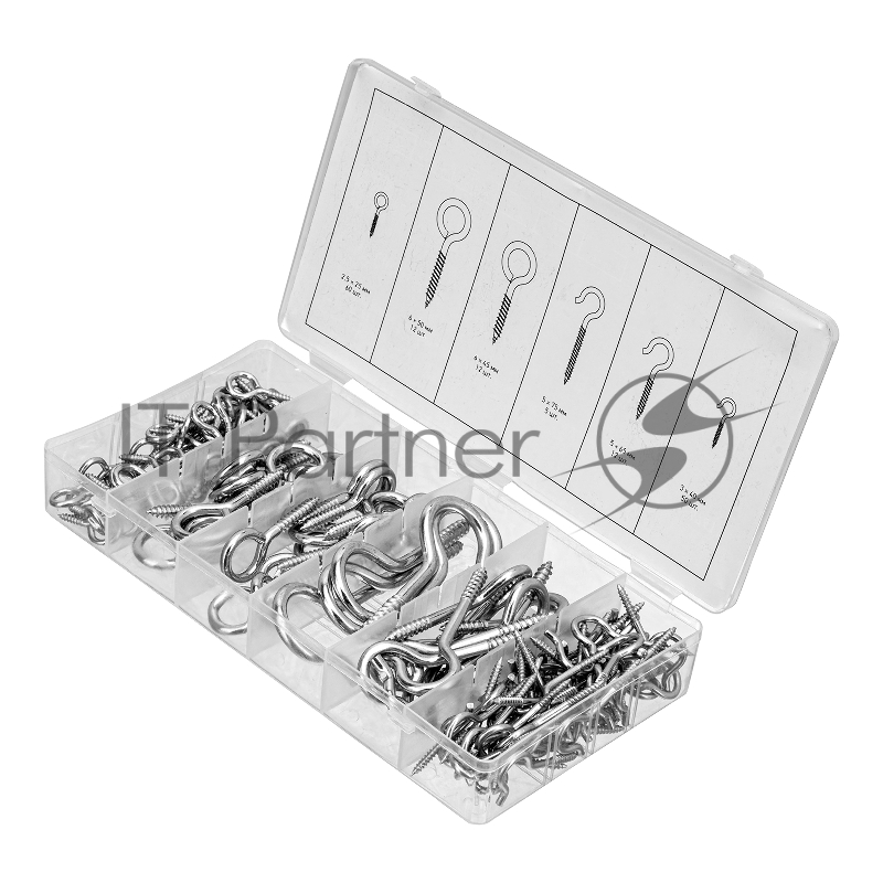 Набор крюков-саморезов СИБРТЕХ 2,5x25, 3x40, 5x65, 5x75, 6x45, 6x50 мм, 151 предм.// СИБРТЕХ 47611