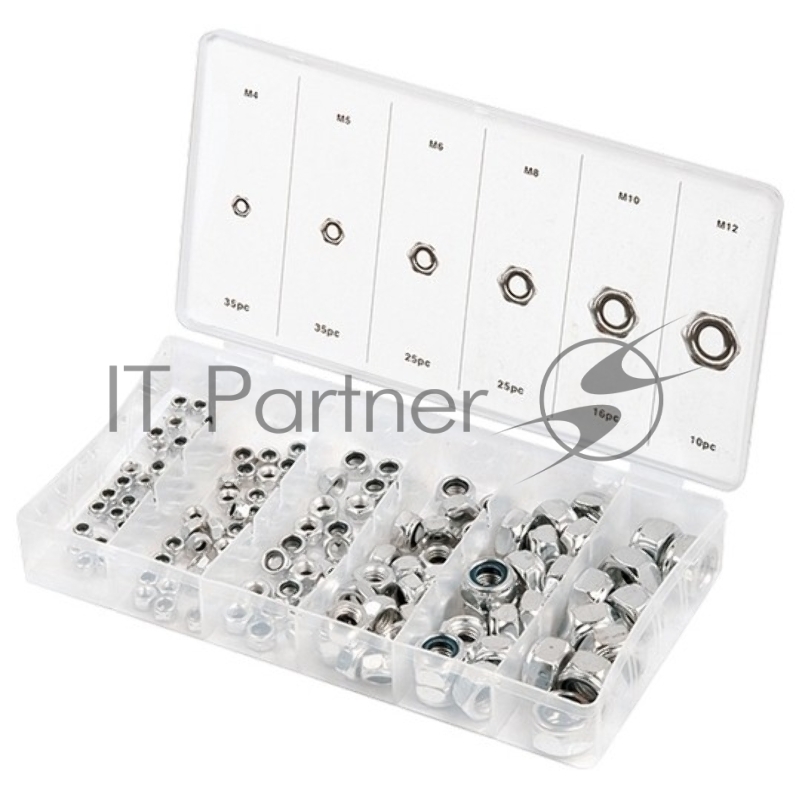 Набор гаек СИБРТЕХ М4, М5, М6, М8, М10, М12, самоконтрящиеся, с нейлоновой вставкой, 146 предм.// СИБРТЕХ 47613