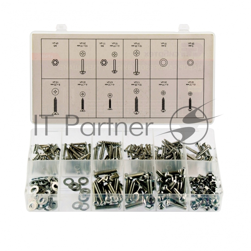 Набор саморезов СИБРТЕХ , винтов, гаек, шайб, 347 предм.// СИБРТЕХ 47609