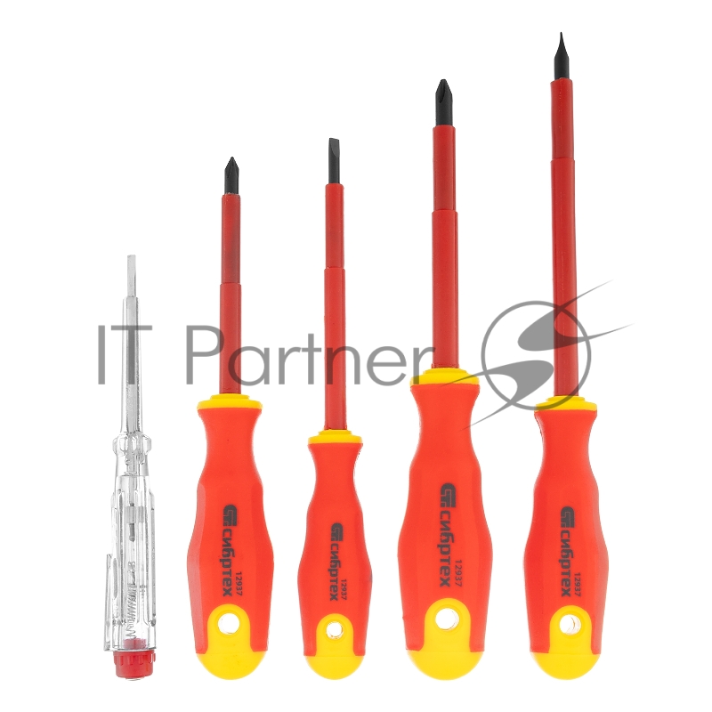 Набор отверток СИБРТЕХ 12937 диэлектрических до 1000в тестер crv двухкомпонентные рукоятки (5шт.)