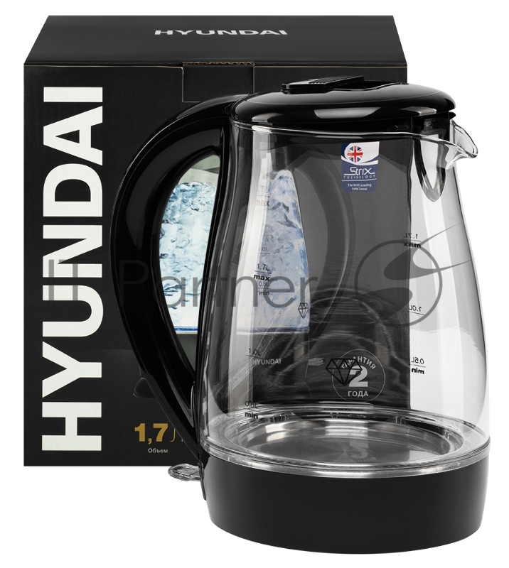Чайник электрический Hyundai HYK-G2011 1.7л. 2200Вт черный (корпус: стекло)