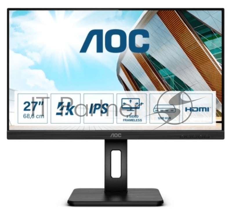 МОНИТОР 27 AOC U27P2CA Black с поворотом экрана (4K, IPS, 3840x2160, 4 ms, 178°/178°, 350 cd/m, 50M:1, +2xHDMI 2.0,+DP)