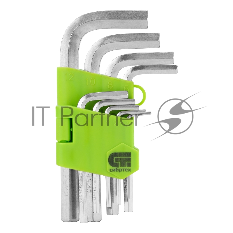 Набор ключей имбусовых HEX СИБРТЕХ , 2–12 мм, 45x, закаленные, 9 шт., короткие, никель.//Сибртех 12316