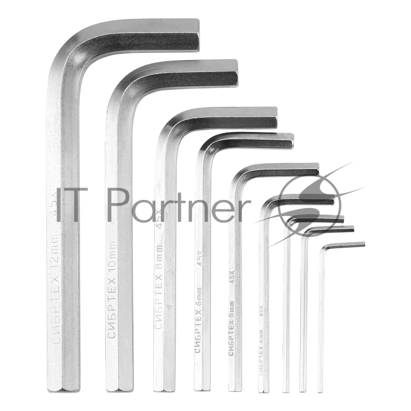 Набор ключей имбусовых HEX СИБРТЕХ , 2–12 мм, 45x, закаленные, 9 шт., короткие, никель.//Сибртех 12316