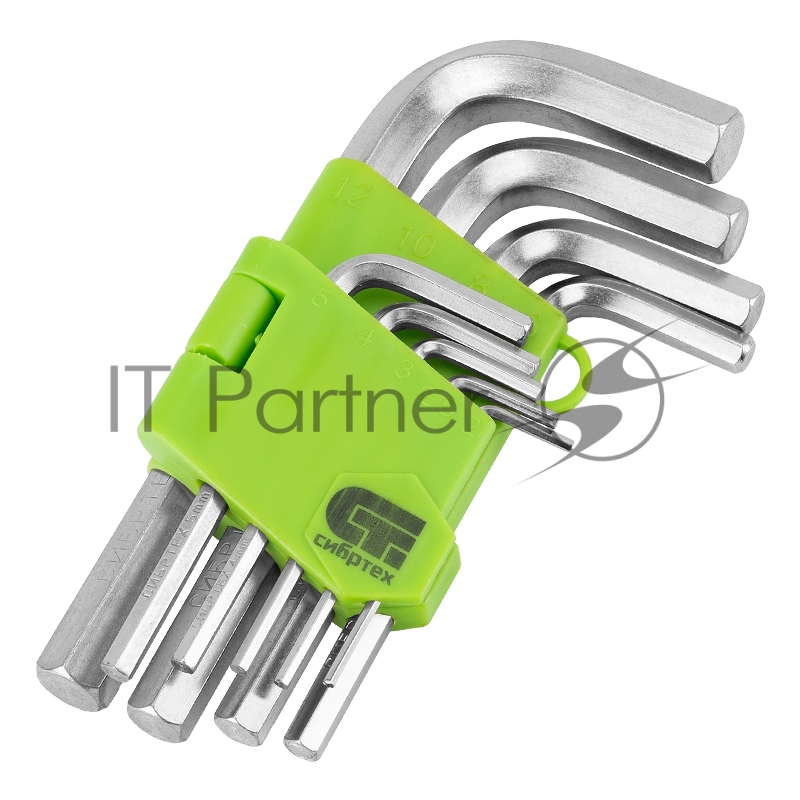 Набор ключей имбусовых HEX СИБРТЕХ , 2–12 мм, 45x, закаленные, 9 шт., короткие, никель.//Сибртех 12316