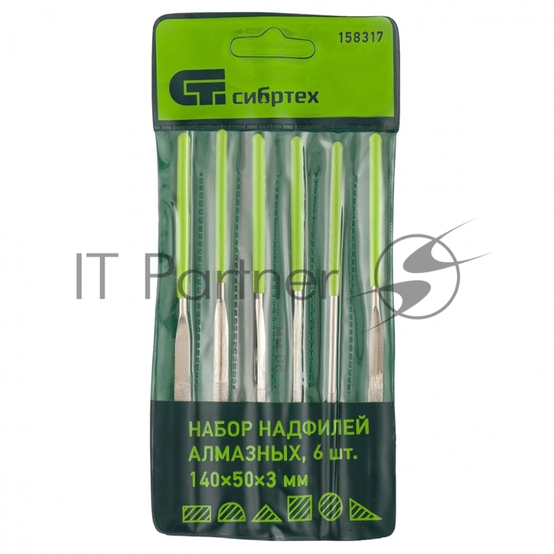 Набор надфилей СИБРТЕХ алмазных, 140x50x3, 6 шт.// СИБРТЕХ 158317