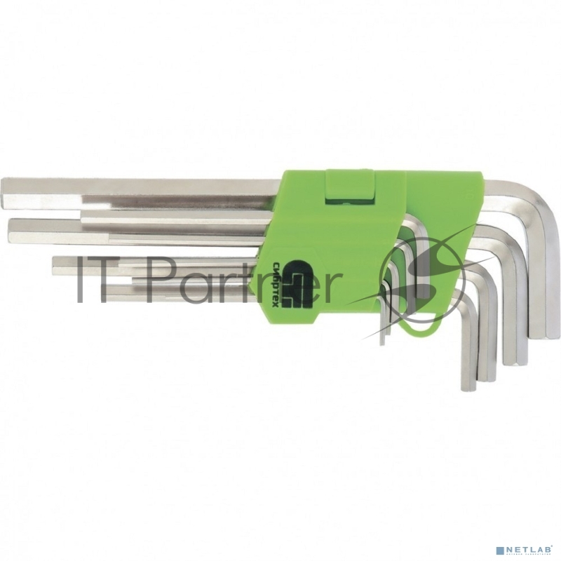 Набор ключей СИБРТЕХ имбусовых HEX, 1,5–10 мм, 45x, закаленные, 9 шт., удлиненные , никель.//Сибртех 12318