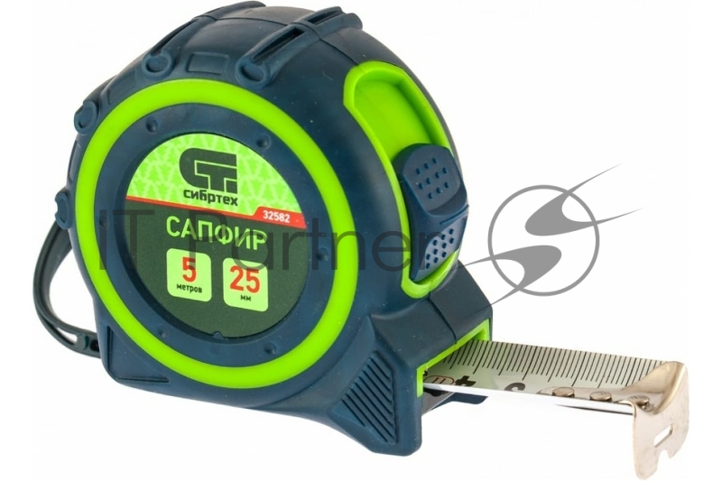 Рулетка СИБРТЕХ Сапфир, двухкомпонентный корпус, 5 м х 25 мм 32582