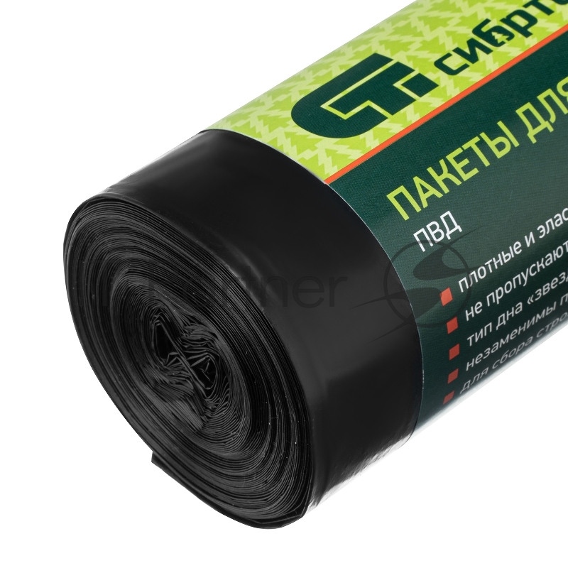 СИБРТЕХ Пакеты для мусора 180л 10шт пвд, короткий ролик, тип дна Звезда 92746