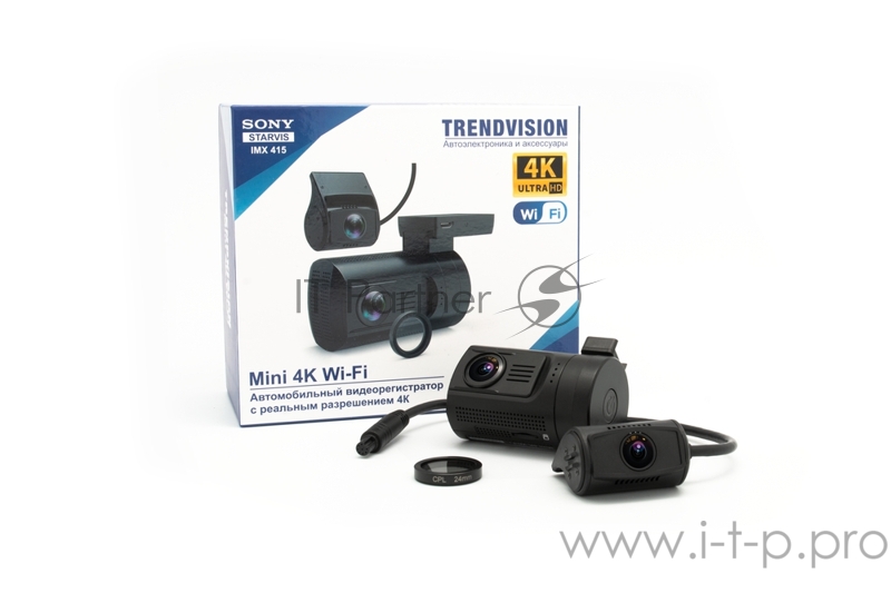 Видеорегистратор TrendVision Mini 4K Wi-Fi 2CH PRO черный 2160x3840 2160p 160гр. GPS внутренняя память:2Gb NT96670