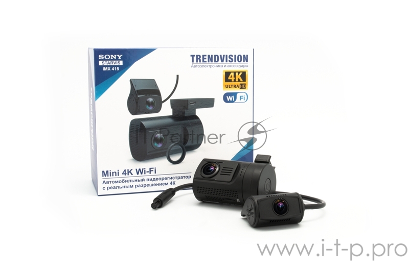 Видеорегистратор TrendVision Mini 4K Wi-Fi 2CH черный 2160x3840 2160p 160гр. GPS внутренняя память:2Gb NT96670