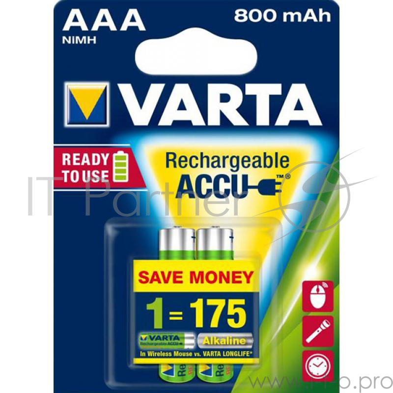 Аккумулятор, 2шт. в блистере VARTA AAA R2U 800 мАч бл 2