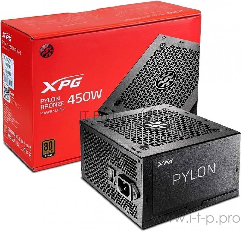 Игровой блок питания чёрный XPG PYLON450B-BLACKCOLOR (450 Вт, PCIe-2шт, ATX v2.31, Active PFC, 120mm Fan, 80 Plus Bronze)