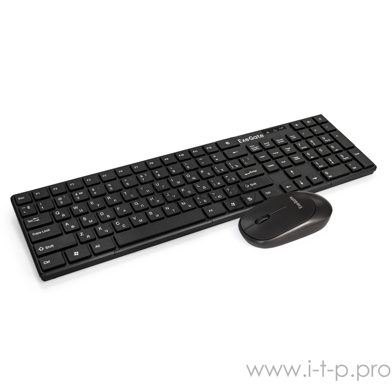 Комплект беспроводной ExeGate EX287402RUS Professional Standard Combo MK330 (клавиатура полноразмерная 104кл. + мышь оптическая 1000dpi, 3 кнопки и колесо прокрутки USB, 2,4 ГГц, радиус действия до 12м, черный)