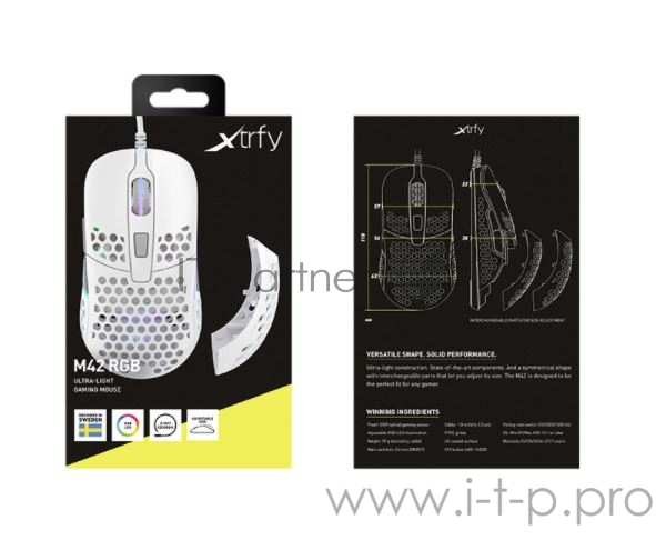 Игровая мышь Xtrfy M42 белая (5 кнопок, OMRON, Pixart 3389, 16000 dpi, RGB подсветка, USB)