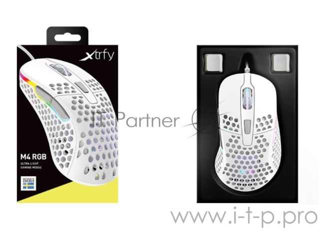 Игровая мышь Xtrfy M4 белая (5 кнопок, OMRON, Pixart 3389, 16000 dpi, RGB подсветка, USB)