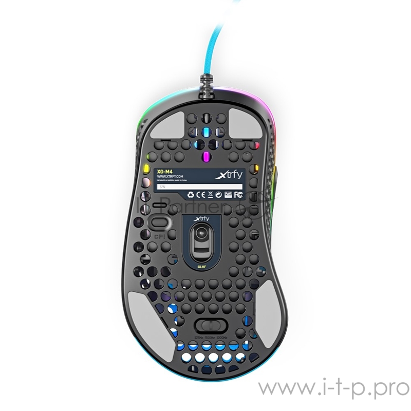 Игровая мышь Xtrfy M4 голубая (5 кнопок, OMRON, Pixart 3389, 16000 dpi, RGB подсветка, USB)