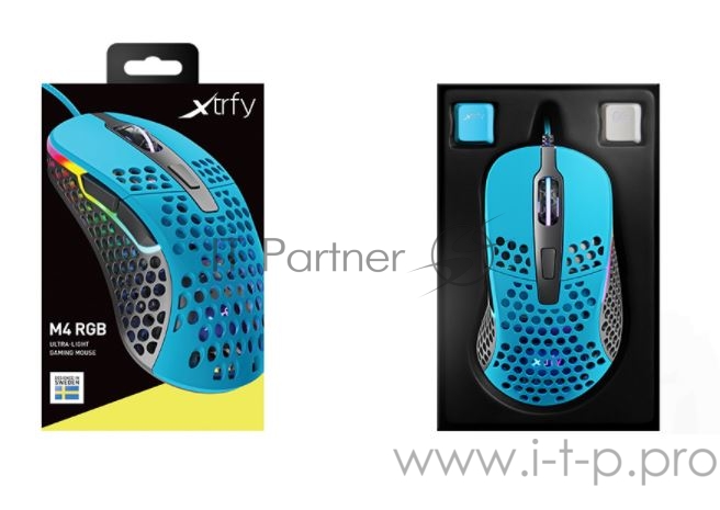 Игровая мышь Xtrfy M4 голубая (5 кнопок, OMRON, Pixart 3389, 16000 dpi, RGB подсветка, USB)