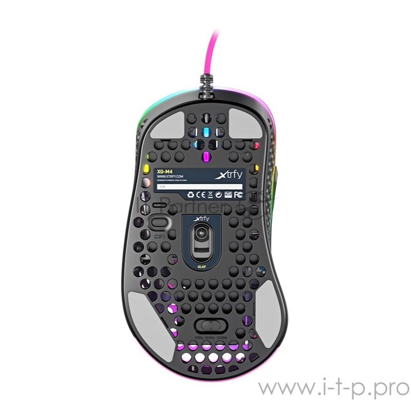 Игровая мышь Xtrfy M4 розовая (5 кнопок, OMRON, Pixart 3389, 16000 dpi, RGB подсветка, USB)