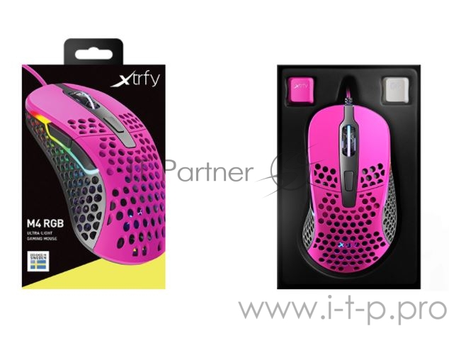 Игровая мышь Xtrfy M4 розовая (5 кнопок, OMRON, Pixart 3389, 16000 dpi, RGB подсветка, USB)