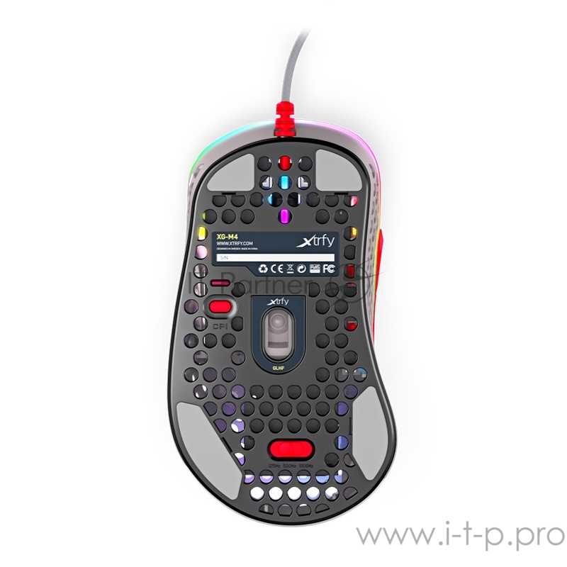 Игровая мышь Xtrfy M4 серая (5 кнопок, OMRON, Pixart 3360, 12000 dpi, RGB подсветка, USB)