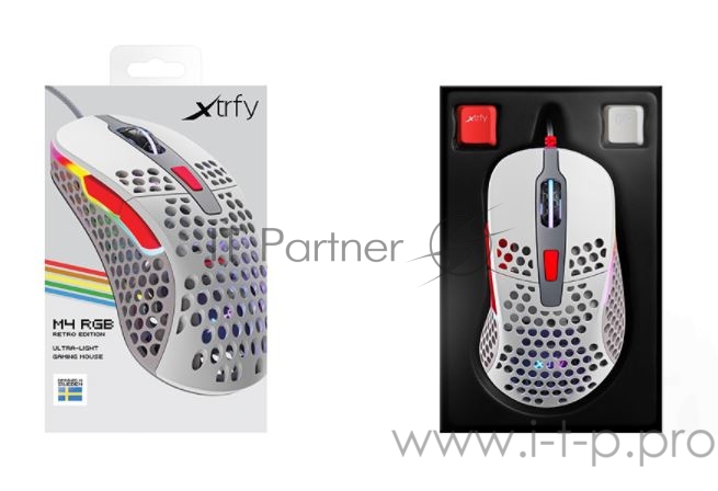 Игровая мышь Xtrfy M4 серая (5 кнопок, OMRON, Pixart 3360, 12000 dpi, RGB подсветка, USB)